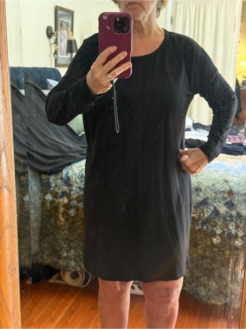 Eileen Fisher Black Long-Sleeve Shift Dress